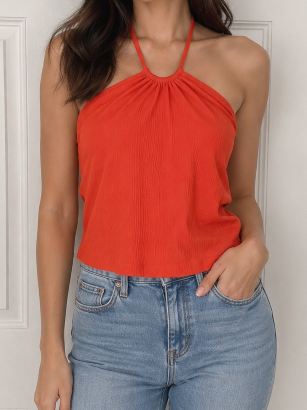Old Navy Red Ribbed Halter Crop Top